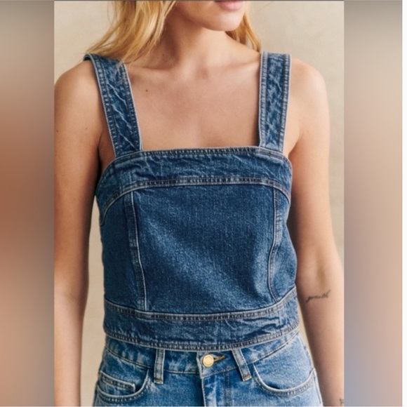 Sézane Hermance Blue Denim Bustier Corset Top Size 40